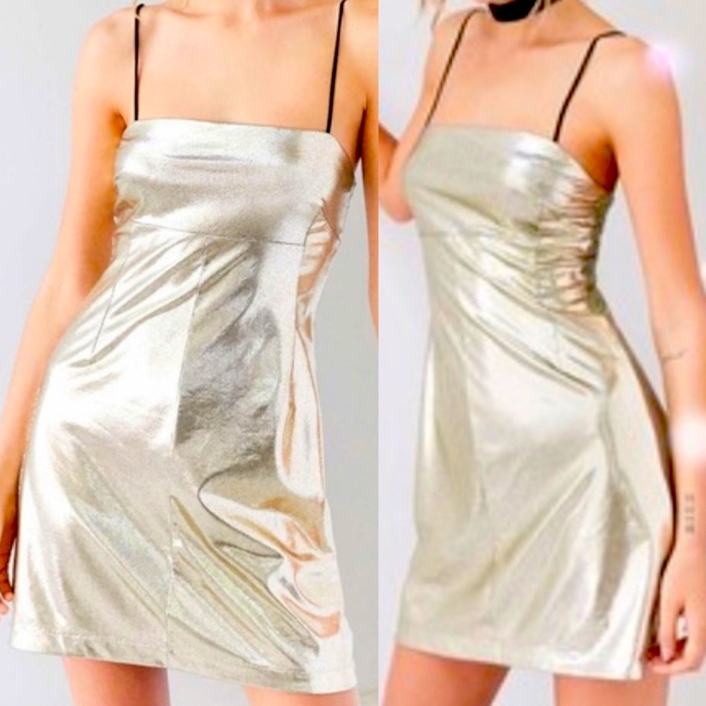 Silence + Noise Drita Metallic Mini Slip Dress M